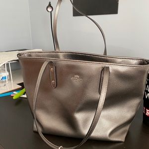 Coach pewter tote bag